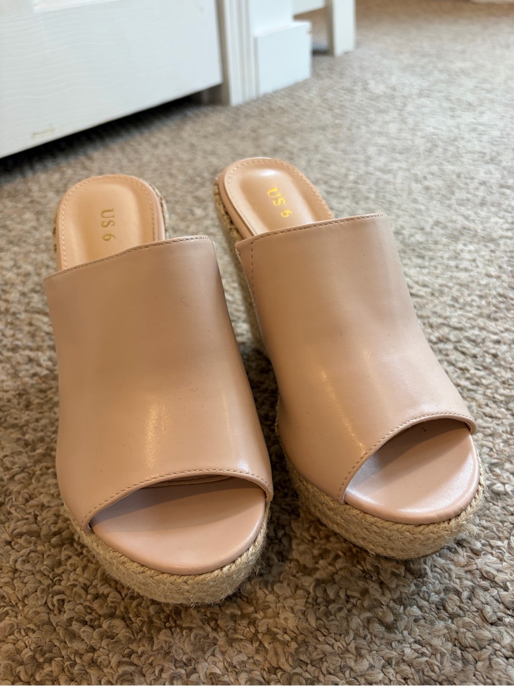 Women’s Open-Toe Slide Espadrille Wedge in Nude